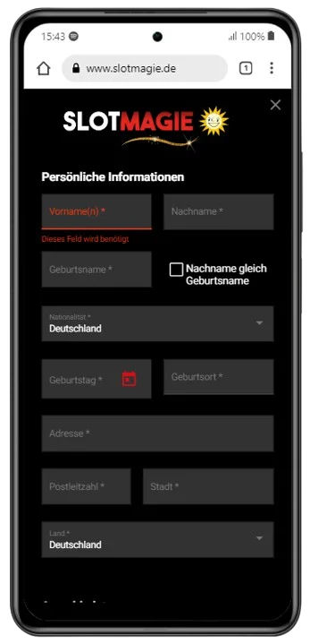 Anmeldung in der App SlotMagie